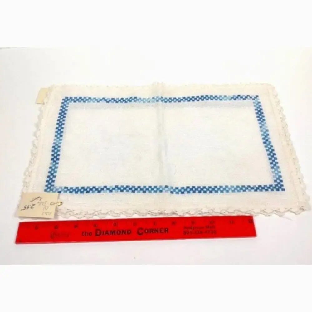 2 Handmade Doilies Embroidered w Crochet Trim 15